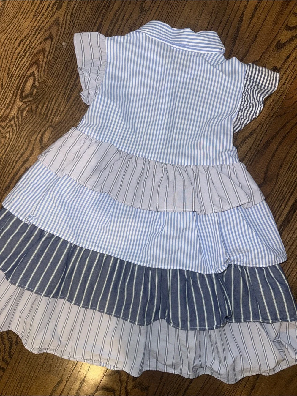 GAP Girls' Blue and White Striped Tiered Button-Front Dress